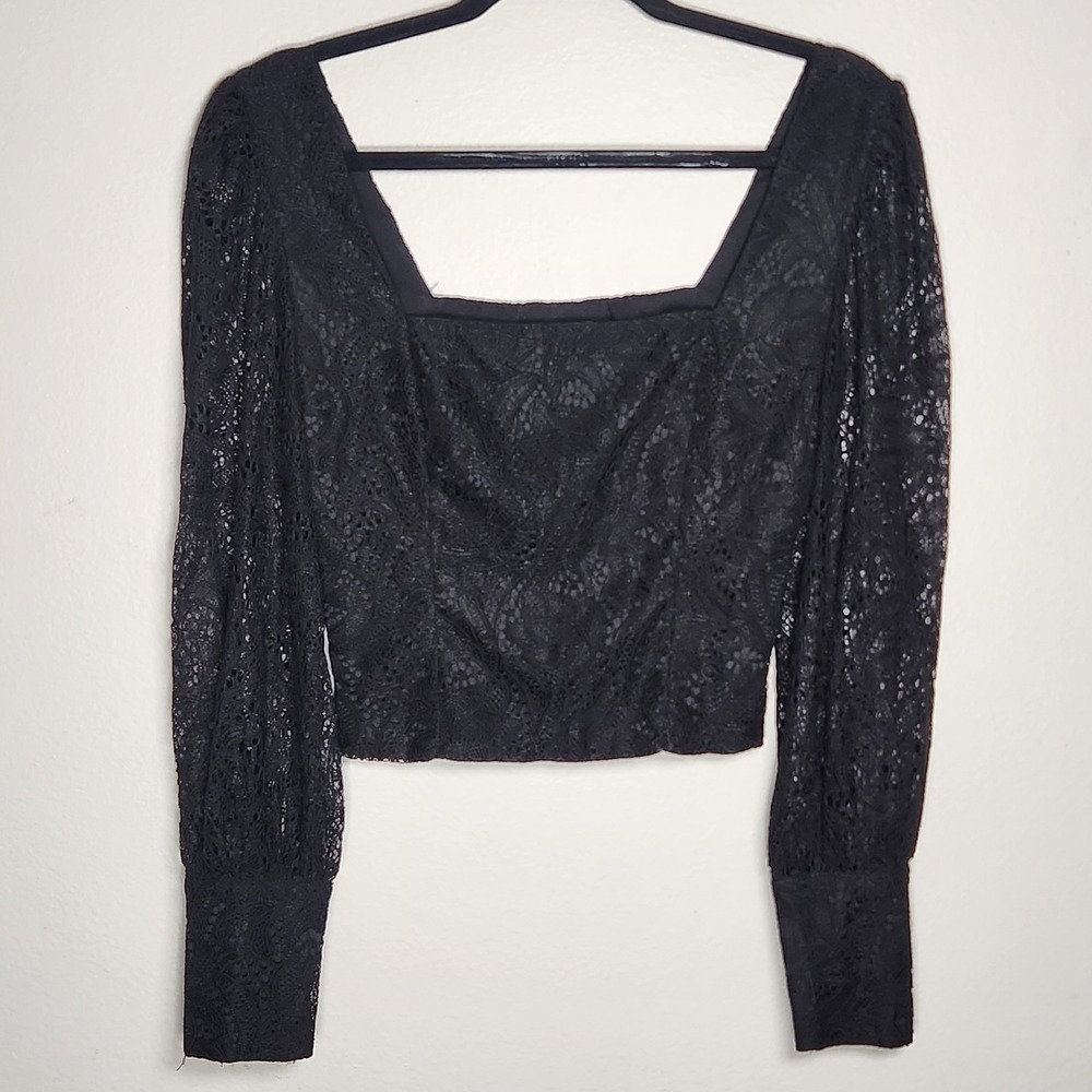 Womens XS Lace Crop Top Sheer Long Sleeve Coquette Dark Academia Goth